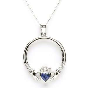SEPTEMBER Birthstone Silver Claddagh Pendant LS SP90 9. Made in 