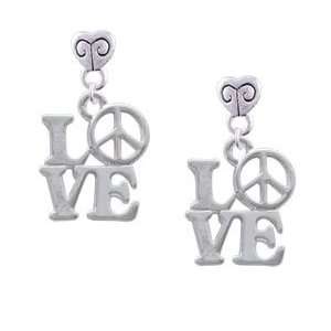  Love with Peace Sign   Silver Plated Mini Heart Charm Earrings 