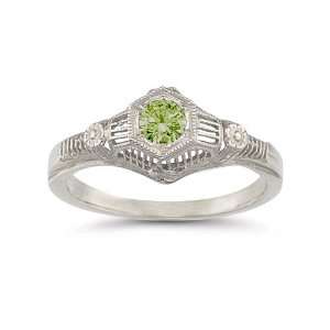  Vintage Peridot Floral Ring in .925 Sterling Silver 