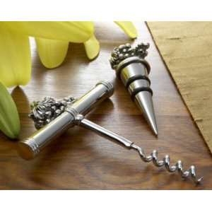 Corkscrew and Wine Stopper Gift Bar Set with Cast Grape 
