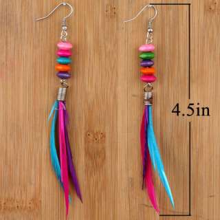   feather dangle hoop earring lot 6 pair blue yellow fit costume ball