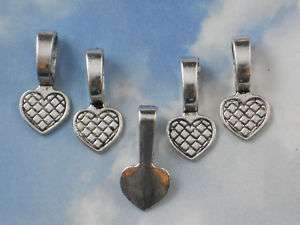 50 Med Heart Silver Glue On Pewter Pendant Bail   P389  