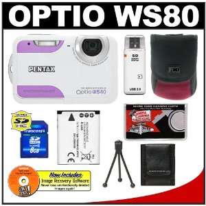  Pentax Optio WS80 Waterproof Digital Camera (White/Purple 
