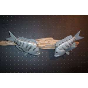   Crafted Hand Carved Pair Of Fish Wood Art on Driftwood Wall Hanging