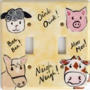  Ceramic Double Switch Plate Cover Farm Animals