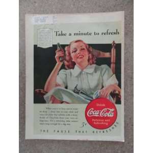  Coca Cola,Vintage 40s full page print ad (woman in chair with coke 