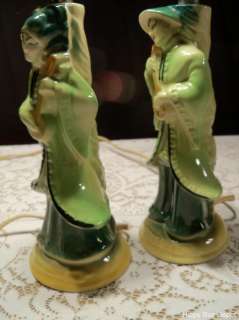   Mid Century Modern Green Oriental Musician Vanity Lamps Vintage Gonder