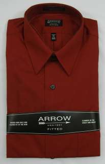 New Mens ARROW Wrinkle Free Fitted Dress Shirt Rust  