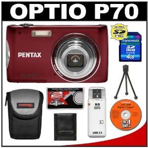  Pentax Optio P70 Digital Camera (Red) + 4GB SD Card 