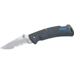 Buck Knives Protege 3 Combo Edge Blade, Black with Blue Inset:  