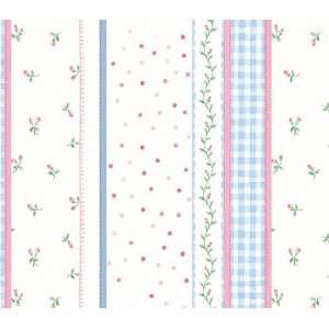 Pink and Blue Floral Stripe Wallpaper 