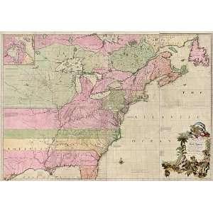Colonial America (1755) by John Mitchell (Archival Print Reproduction 