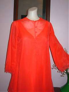 Exc Vtg Sheer Red  Short Layer Nylon Nightgown Robe Peignoir Set 