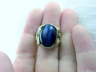 Beautiful Navy Blue Glass Cats Eye Ring. Handmade in 14k Gold 