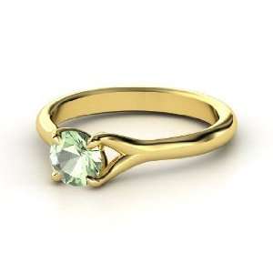  Cynthia Ring, Round Green Amethyst 14K Yellow Gold Ring 