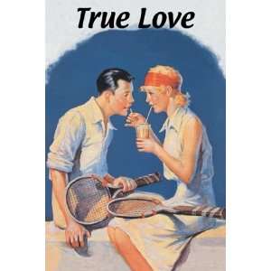 True Love Sharing a Milkshake After Tennis by Unknown 12x18  