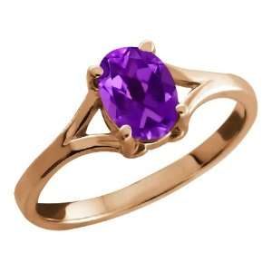  0.75 Ct Oval Purple Amethyst Rose Gold Plated Silver Ring 