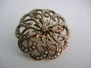 Antique Victorian 10K Gold Diamond Seed Pearl Brooch Pendant  