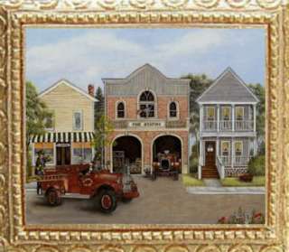 OLD FIRE STATION Dollhouse Picture Miniature FRAMED Art  