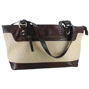  Gigi Chantaltrade Tan Woven Handbag with Brown Croco Trim 
