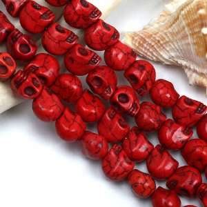  SKULL   10x12mm Red Howlite Turquoise Skull Loose Beads 15 