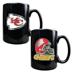 Kansas City Chiefs 2pc Black Ceramic Mug Set   Primary and Helmet Logo 
