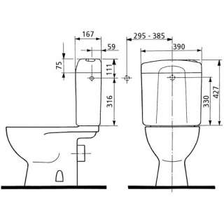 Stand WC mit aufgesetztem Spülkasten und WC Sitz  