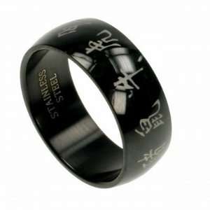   Black Stainless Steel Chinese Zodiac Characters Ring   Size 7: Jewelry