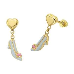  Disney   Cinderella Slipper Dangle Earrings in 14k Yellow 