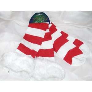   Holiday Red & White Striped Socks with Faux Fur: Toys & Games