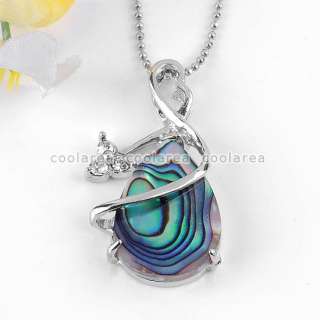 1pc Natural Inlaid Crystal Abalone Shell Waterdrop Bead Pendant Fit 