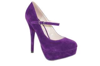 Velvet upper in a platform Mary Jane style pump with a round toe 