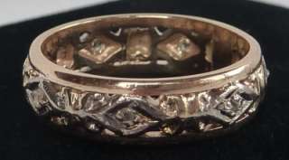 ANTIQUE 14K GOLD ART DECO ROSE CUT DIAMOND ETERNITY WEDDING BAND RING 