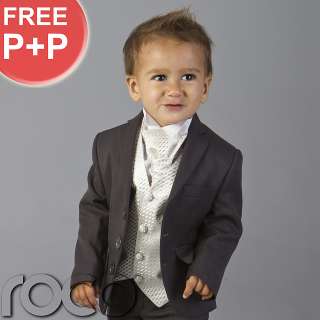   WEDDING PAGEBOY OUTFITS GREY IVORY CRAVAT SUIT AGE 6M   15YRS  