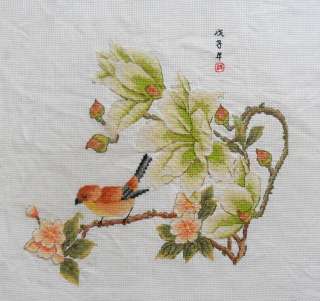 New~Finished Completed Cross Stitch   Peach blossom Bird  