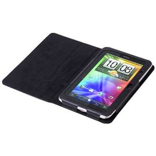 Black Leather Folio Kick Stand Case Cover Pouch for HTC EVO View 4G 