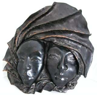   Leather African Faces Wall Hanging or Double Mask (17 x 15.5)  