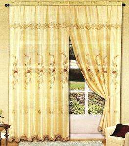 SET OF 2 MARGOT EMBROIDERED CURTAIN PANELS WITH VALANCE  