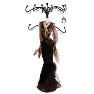Velvet Dress Feather Jewelry Stand Mannequin 15 brown  