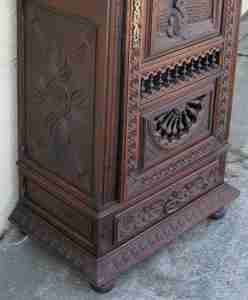 Antique French Bonnetiere from Brittany Carved Chestnut  