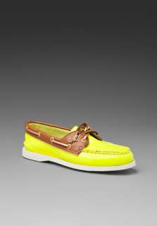 SPERRY TOP SIDER and Milly 2 Eye Patent Boat Shoe in Lime/Cognac at 