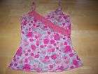 Charlotte Russe Pink Green Flower Lace Trim Cami/Tank T