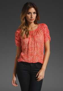 JOIE Aaliyah Handkerchief Print Ruched Sleeve Top in Melon at Revolve 