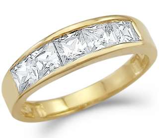 14k Gold Princess Cut Channel Set CZ Wedding Band Ring  