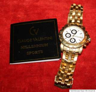 edle Herren Armbanduhr Original Claude Valentini Millenium Sports 18 K 