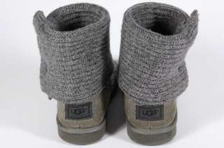 Ugg Australia Kids Cardy Boots 5649 Gray Textile Knit Leather 