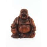 30cm Happy Buddha Sitzend Holz Geschnitzt Feng Shui Massiv Holz Braun