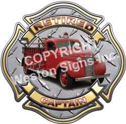 Retired Captain Firefighter Old Fire Engine Decal FF111  