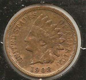 1908 S VF, cleaned Indian Head Cent  