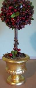 TOPIARY 15 TALL BEAUTIFUL BERRY W/CRYSTALS, GREEN LEAVES IN A GOLD 